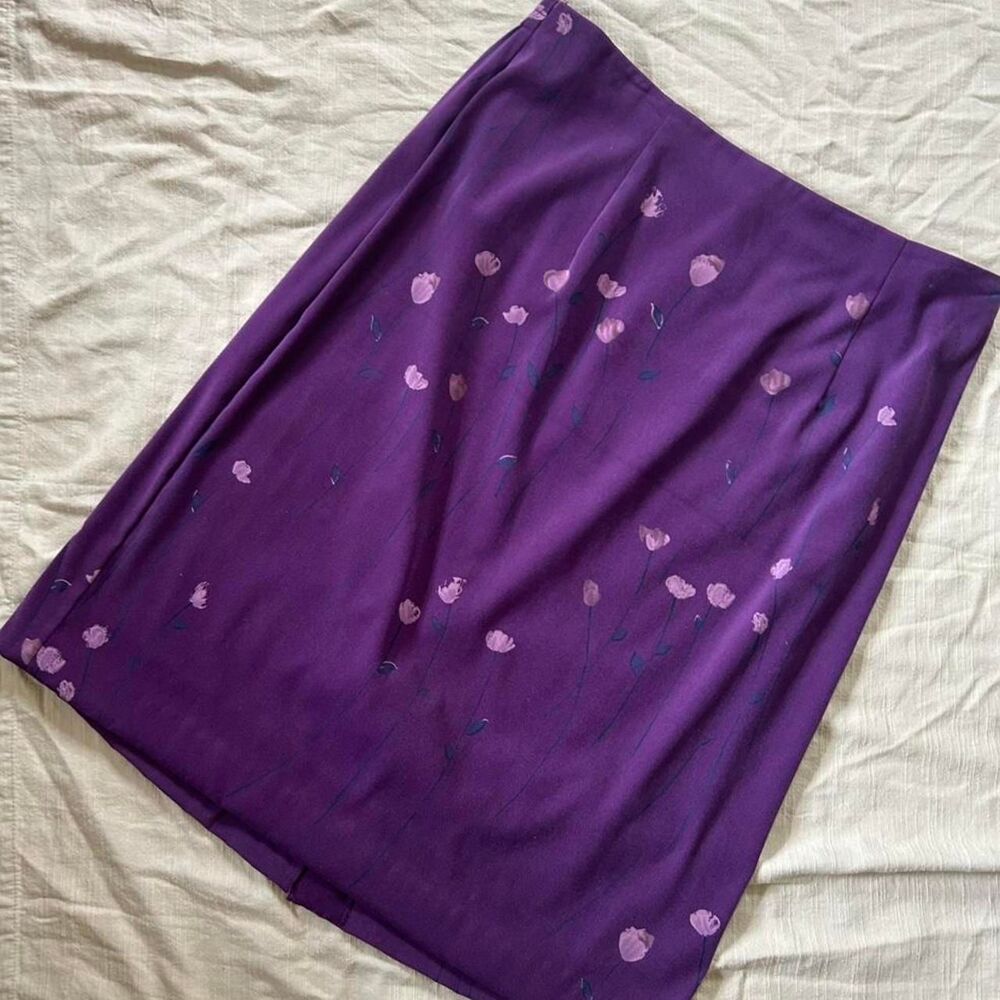 Vintage Whimsigoth Floral Pencil Skirt - Leslie Fay Purple Midi Skirt
